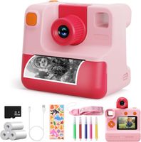Kamera dla dzieci, Aparat natychmiastowy dla dzieci z rozdzielczością 1080P z 3 rolkami papieru do drukowania i kartą pamięci 32GB, Prezent na aparat cyfrowy dla dzieci w wieku 3-12 lat (różowy)