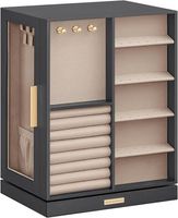 SONGMICS Szkatułka na biżuterię obracana o 360°, 5 szuflad, boczne szklane okna, przestronne, pionowe przechowywanie biżuterii, otwarty design, pomysł na prezent, Boże Narodzenie, kolor szary
