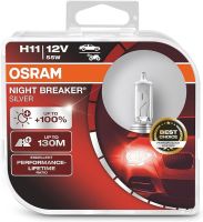 OSRAM NIGHT Breaker srebrny H11, +100% więcej jasności, reflektor halogenowy, 64211NBS-HCB, 12 V, samochód osobowy, podwójny box (2 lampy)