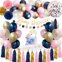 Dekoracja na baby shower dla dziewczynki i chłopca, dla dziewczynki i chłopca, niebieska różana dekoracja na baby shower z banerem na baby