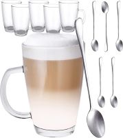 6 Szklanek do Latte Macchiato z uchwytem i łyżeczką - 300ml
