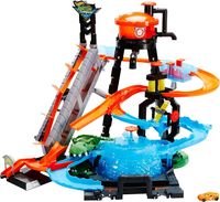 Hot Wheels City Myjnia samochodowa Atak krokodyla Zestaw do zabawy z funkcją zmiany kolorów samochodów Color Shifters, FTB67
