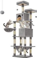 Feandrea PCT190W01 duży drapak dla kota, XXL, 206 cm wysokości, z 13 kolumnami do drapania, 2 platformy, 2 jaskinie, kosz, hamak, pluszowe piłki, wielopoziomowy, jasnoszary