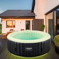 Arebos Nadmuchiwane Spa | Automatyczny nadmuchiwany | do wnętrz i na zewnątrz | 208 cm | 6 osób | Listwa świetlna LED | 130 dysz masujących | 1000 litrów | z pokrywką | Spa i dobre samopoczucie