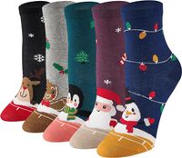 Śmieszne Skarpetki Damskie 5 Par, Kolorowe Bawełniane Skarpetki z Motywami Zwierząt, Jedzenia i Świąt, Miękkie i Oddychające na Prezent