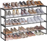 SONGMICS Stojak na buty 4-poziomowy, metalowy stojak na buty, przechowywanie butów, pionowy lub do góry nogami, na 25-30 par butów, składany, 30 x 117 x 75 cm, czarny LSA034B01