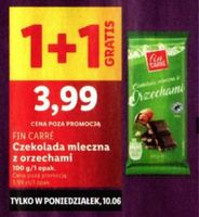 Czekolada mleczna z orzechami 100g Fin Carre 1+1 gratis