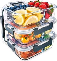 Szklane pojemniki Igluu Meal Prep z 3 komorami i pokrywką na zatrzaski