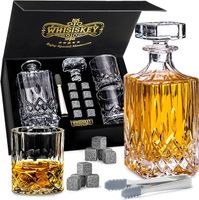 WHISISKEY Zestaw Karafka do Whisky - Klasyczna Karafka 700ML, 2 Szklanki do Whisky, 8 Kamienie do Whisky