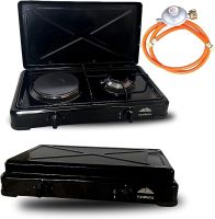 Campata Przenośna kuchenka gazowa 2 w 1 z 1 palnikiem + elektryczna płyta grzewcza 1000 W, z wężem gazowym + reduktor ciśnienia