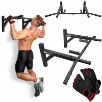 Drążek do podciągania do ściany Hop-Sport HS-2004K czarny z rękawicami