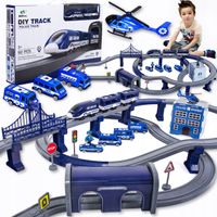 DUŻA KOLEJKA ELEKTRYCZNA POCIĄG TOR samochodowy POLICJA + helikopter 4 auta