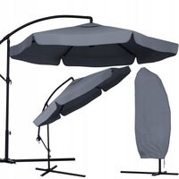 DUŻY PARASOL OGRODOWY Z WYSIĘGNIKIEM I FALBANĄ 350cm SZARY + POKROWIEC 3,5M