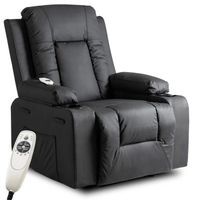 Fotel Masujący Rozkładany Wypoczynkowy Do Salonu z Podnóżkiem Czarny BOX