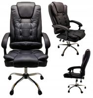 FOTEL BIUROWY CZARNY KRZESŁO BIUROWE FOTEL OBROTOWY ERGONOMICZNY SKÓRZANY