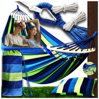 HAMAK OGRODOWY DWUOSOBOWY NAJWIĘKSZY XXL 290x150 TORBA+PODUSZKA PAŁĄK 60 CM