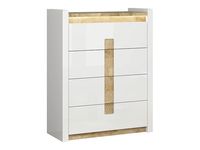 Komoda Alameda 97 cm z 4 szufladami biały połysk/dąb westminster