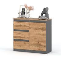 Komoda do sypialni wąska 80cm 3 szuflady szafka szara wotan