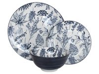 Komplet obiadowy porcelanowy Piante 18 el. niebiesko-biały