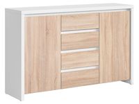Komoda Kaspian 144 cm z 2 drzwiami i 4 szufladami biała/dąb sonoma