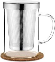 Przezroczysty kubek do herbaty ze szkła borokrzemowego z zaparzaczem, pokrywką i podstawką z korka - 500 ml kubek do moczenia napojów i kawy lodowej