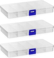 Zestaw 3 plastikowych pudełek do sortowania na drobne części, małe pudełko do przechowywania z regulowanymi przegródkami, 15 przegródek, na koraliki, biżuterię, kolczyki, śrubki, organizer