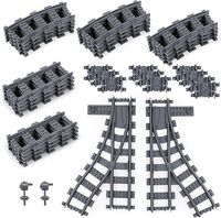 HOTUT 32 szt. torów kolejowych miejskich, zestaw kolei miejskiej, zestaw przedłużający tory kolejowe, 8 prostych torów, 2 tory krzyżowe, 10 elastycznych torów, 12 zakrzywionych torów