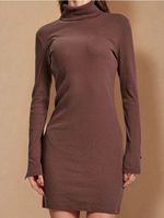 Bawełniana sukienka mini z golfem Kolor brązowy - SINSAY - 931EY-84J