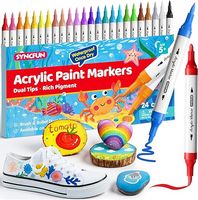 SYNCFUN 24 szt. niezmywalnych akrylowych markerów pędzelkowych i bullet Dual Tip Markers