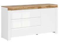 Komoda Holten 156 cm z drzwiami i 3 szufladami biała/dąb wotan
