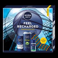 Zestaw: Fresh Sensation Roll-on 50 ml + Protect & Care nawilżający krem do twarzy 75 ml + Energy żel pod prysznic 250 ml + skarpetki 1 szt. Nivea