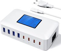 Ładowarka USB, 200 W, wielokrotna, RENGOGA 8 portów USB C, ładowarka GaN USB C, szybka ładowarka z wyświetlaczem LED, 65 W USB stacja ładująca wtyczka ładowarka adapter do MacBooka iPad Pro Air iPhone