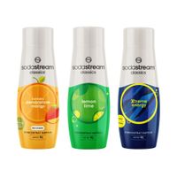 Syrop do saturatorów SODASTREAM Pomarańcza Mango Zero 440 ml bez cukru + Syrop do saturatorów SODASTREAM Cytrynowo-Limonkowy 440 ml + Syrop do saturatorów SODASTREAM Energy 440 ml