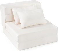 COSTWAY Sofa rozkładana, 3 w 1, sofa podłogowa z funkcją spania, fotel do spania z materiału szenilowego w zestawie z 2 poduszkami, łóżko do salonu, sypialni, biura domowego (beżowa, 1-osobowa)