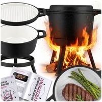 KOCIOŁEK ŻELIWNY EMALIOWANY GARNEK 8L stojący + PATELNIA GRILL + PRZEPISY