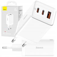 SZYBKA ŁADOWARKA GaN 65W BASEUS SIECIOWA 2 x USB-C USB 65W PD QC 4.0 KABEL
