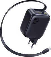 Baseus Enercore Ładowarka USB-C 67W z Wysuwanym Kablem, Zasilacz GaN z 2 Portami USB-C, Kompaktowa Szybka Ładowarka Zgodna z MacBook Pro, Dell, HP, iPad, iPhone 16 Pro, Galaxy S25