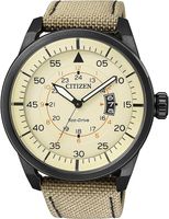 Citizen Męski zegarek na rękę analogowy nylon kwarcowy AW1365-19P beżowy/beżowy Pasek