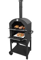 Grill ogrodowy węglowy BOTTARI z dwoma komorami żeliwny ruszt kółka termometr funkcja wędzarni kamień do pizzy