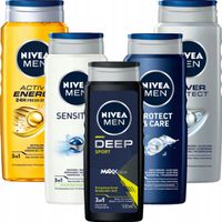 NIVEA MEN 3w1 Żel pod prysznic męski zestaw - Płyn do mycia 500ml x5