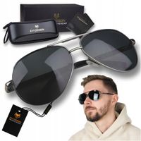 Okulary PRZECIWSŁONECZNE AVIATOR CZARNE z polaryzacją UV400 pilotki ZESTAW