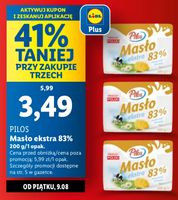 Masło ekstra Pilos 83% tłuszczu w Lidlu przy zakupie 3 sztuk