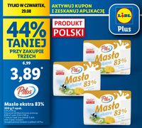 Masło ekstra 83% w Lidlu w czwartek za 3,89 zł przy zakupie 3 szt.