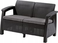SOFA OGRODOWA 2 OSOBOWA RATTAN CORFU LOVE SEAT KETER GRAFIT Z PODUSZKAMI