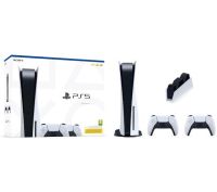 Konsola Sony PlayStation 5 (PS5) z napędem - dodatkowy pad (biały) - stacja ładowania DualSense - HotShops.pl