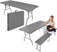 STÓŁ CATERINGOWY SKŁADANY W WALIZKĘ 180x74CM MAX.100KG  WOODLAND DESKA CIEMNY SZARY