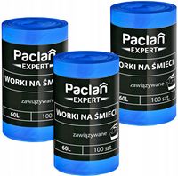 WORKI NA ŚMIECI BARDZO MOCNE ZAWIĄZYWANE PACLAN EXPERT 60L x 300 sztuk