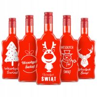 ZESTAW 5x Butelki szklane świąteczne FALA 500ml z nadrukiem NA NALEWKI 0,5l