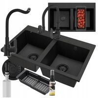 Zlewozmywak granitowy DWUKOMOROWY TWIN Zestaw zlew bateria syfon GRATIS