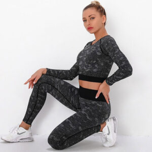 Fitness Set Αθλητικό Κολάν Ψηλόμεσο & Μπουστάκι Μακρυμάνικο Army Black